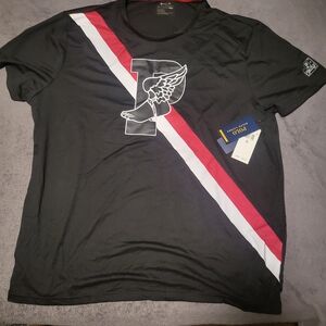 Polo by Ralph Lauren Black Tee with Red and White Diagonal Stripe